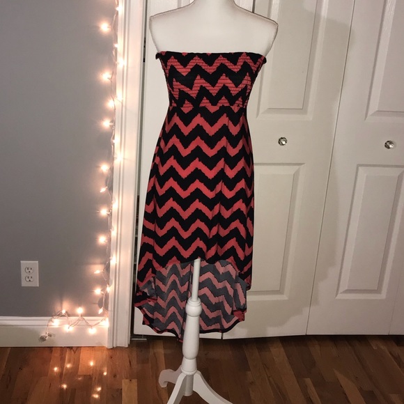 Strapless Chevron High Low Maxi Dress - Picture 2 of 7
